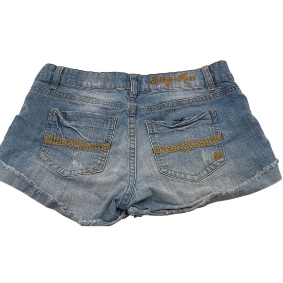 Indigo Rein `SIZE 7 Distressed Jean Shorts Frayed Hem Embroidered Pocket Details - Picture 7 of 7